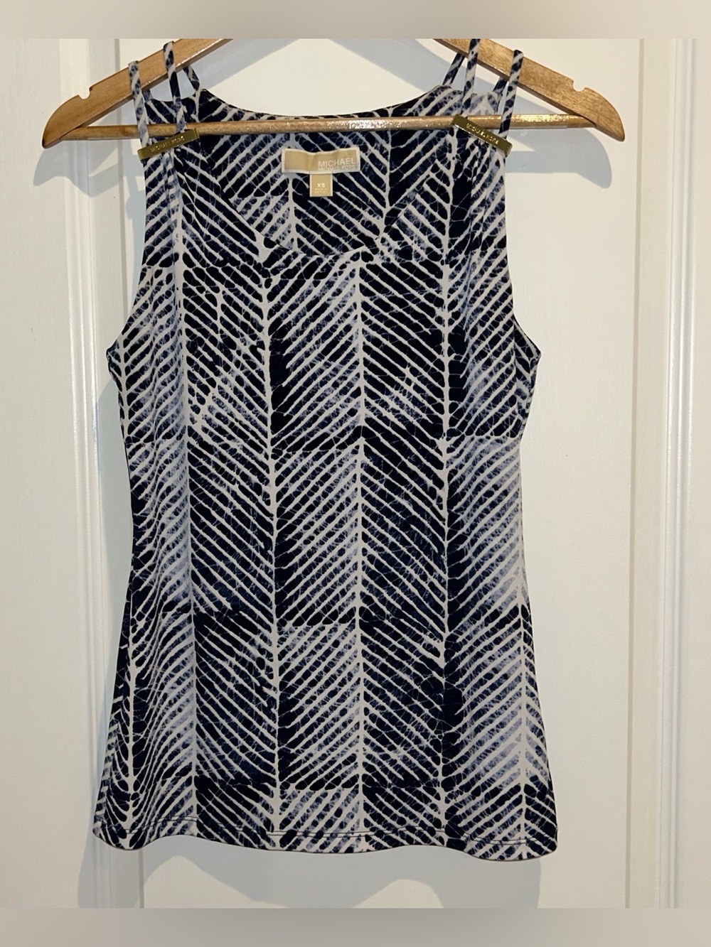 Michael Michael Kors Navy White Leaf Print Tank Top Gold Logo Hardware XS